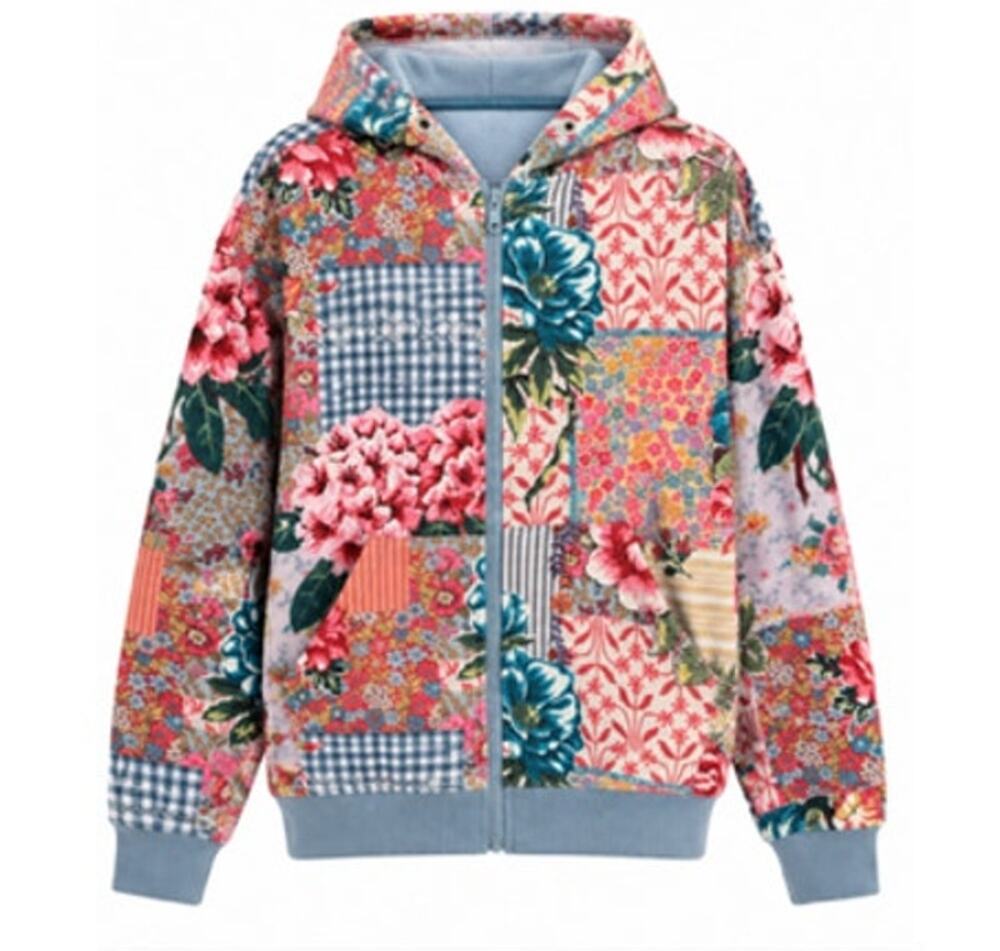 Natural Life NWOT Floral Patchwork Zip Up Hoodie Boho S/M